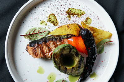 High angle view of food in plate