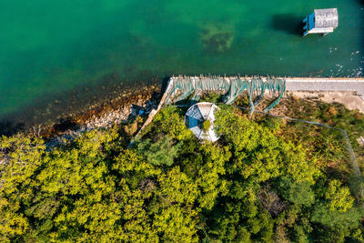 Aerial view of the plagued ghost island of poveglia in venice