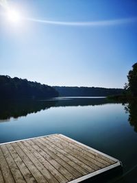 Scenic view of lake against clear blue sky