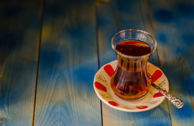 High angle view of tea on table