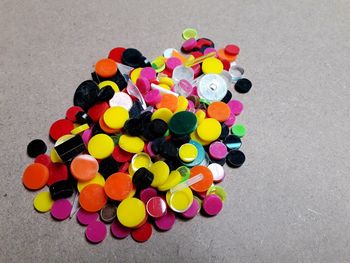 High angle view of multi colored pencils on table