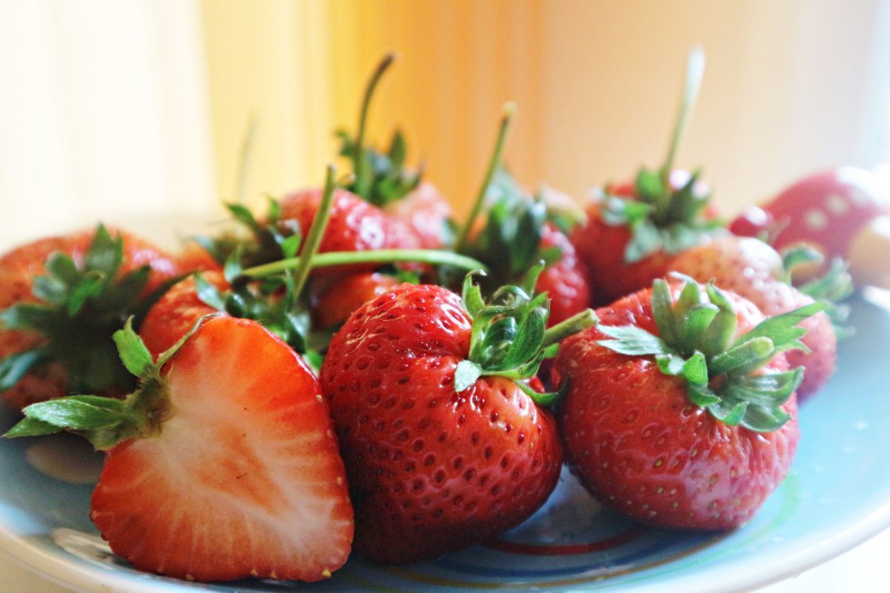 CLOSE-UP OF STRAWBERRIES WITH FRUITS