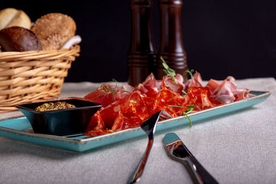 Close-up of food on table
