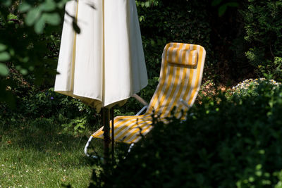 Close-up of hammock against plants in yard