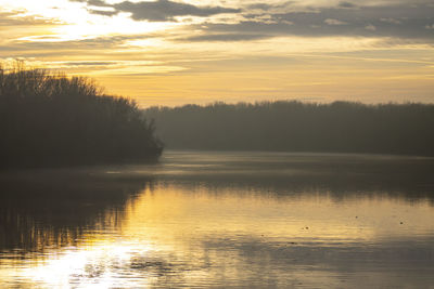 Scenic view of lake against sky during sunset