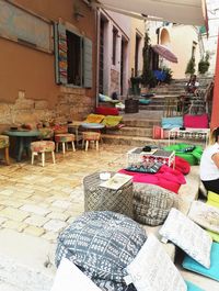 Chairs and table outside building