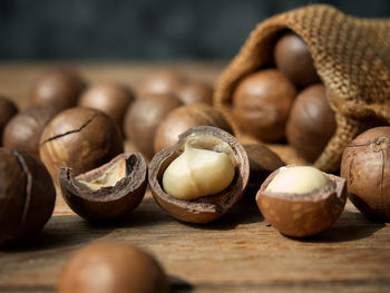 Close-up of chestnuts on table