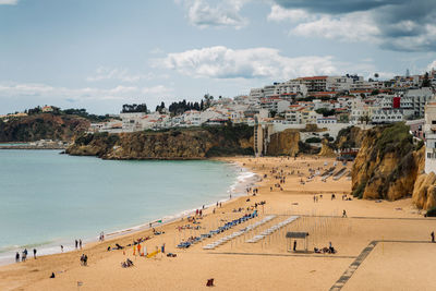 High angle view of people on beach