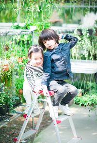 Happy children in garden