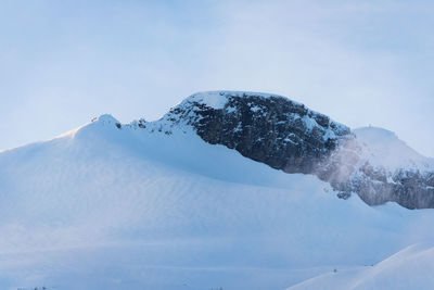 Low angle view of snowcapped mountain against sky