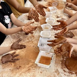 High angle view of people preparing food