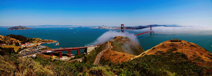 High angle view of golden gate bridge over sea