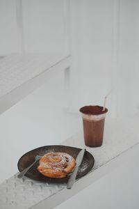 High angle view of breakfast on table