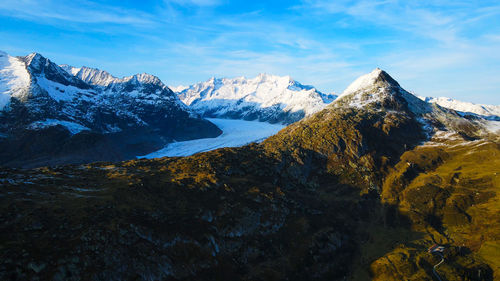 Scenic view of snowcapped mountains against sky