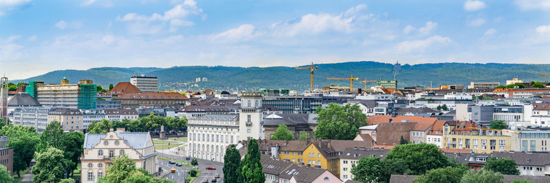 High angle view of townscape against sky