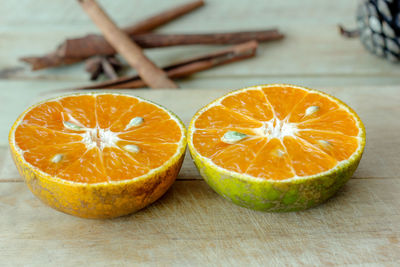 Close-up of lemon on table