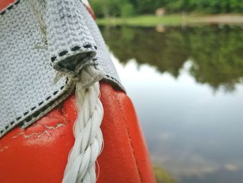 Close-up of rope tied on boat