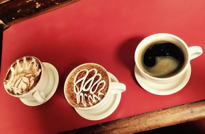 High angle view of coffee on table