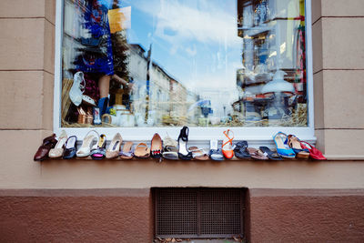 Colorful footwear on store window