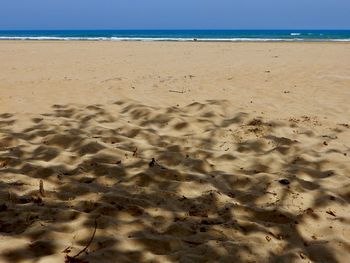 Scenic view of beach against clear sky