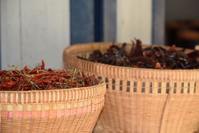 Close-up of wicker basket on table