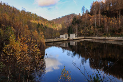 Scenic view of lake against sky during autumn