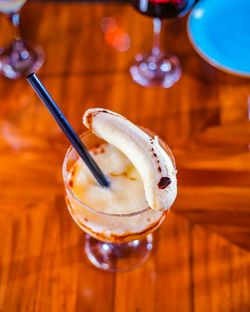 Close-up of beer glass on table