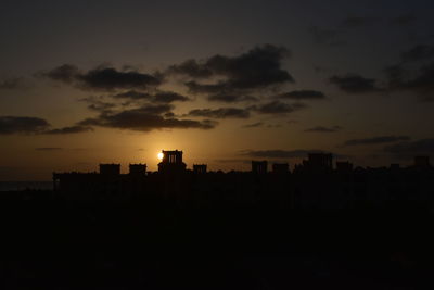 Silhouette buildings against sky during sunset