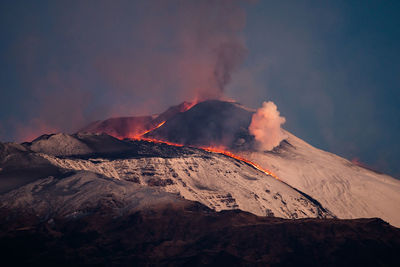 Smoke emitting from volcanic mountain