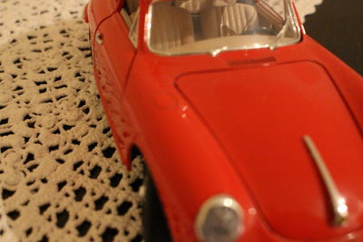 High angle view of red toy car