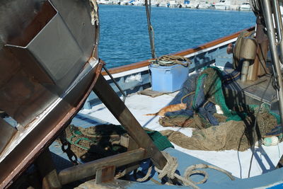 Boats moored in sea