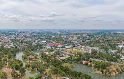 High angle view of townscape against sky