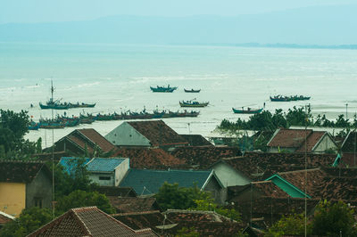 High angle view of townscape against sky