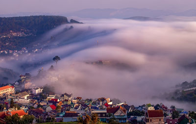 High angle view of cityscape against sky