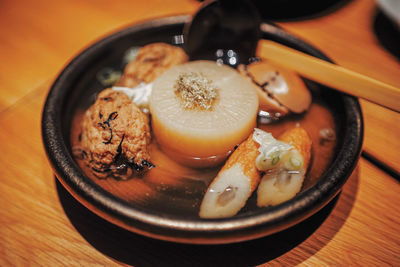 High angle view of breakfast served on table