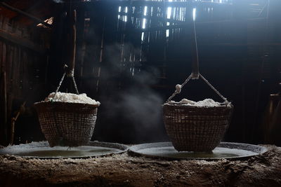 Close-up of cake in basket on table