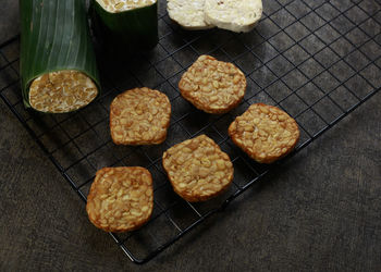 High angle view of cookies on table