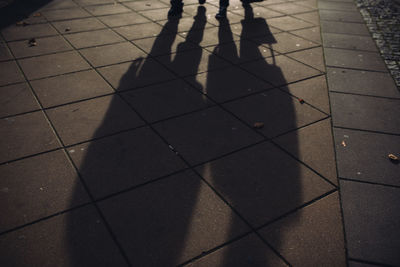 Shadow of people walking on footpath