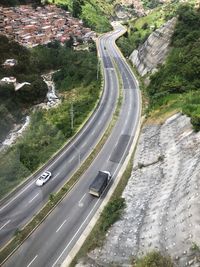 High angle view of vehicles on road