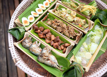 High angle view of food on table