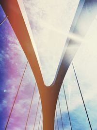 Low angle view of suspension bridge against sky