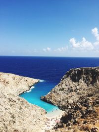 Scenic view of sea against blue sky