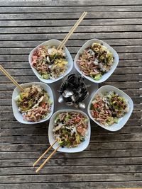 High angle view of food in bowl on table