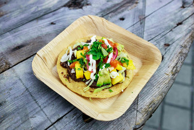 High angle view of food on cutting board