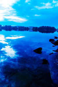 Scenic view of lake against cloudy sky