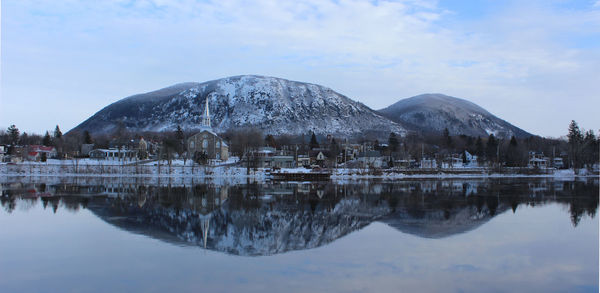 Scenic view of snowcapped mountains against sky