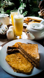 Close-up of coffee served on table