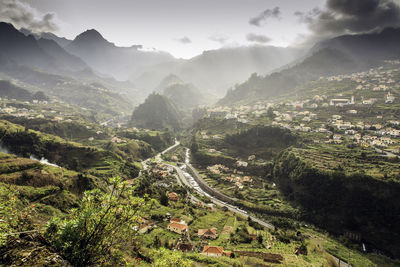 Aerial view of mountains at sao vicente