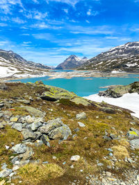 Scenic view of snowcapped mountains against sky