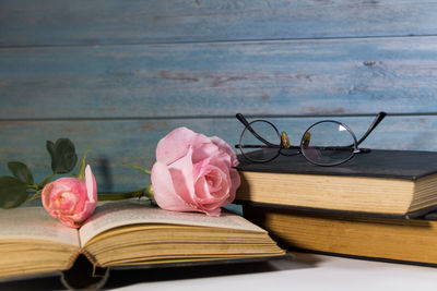 Close-up of pink flowers on table